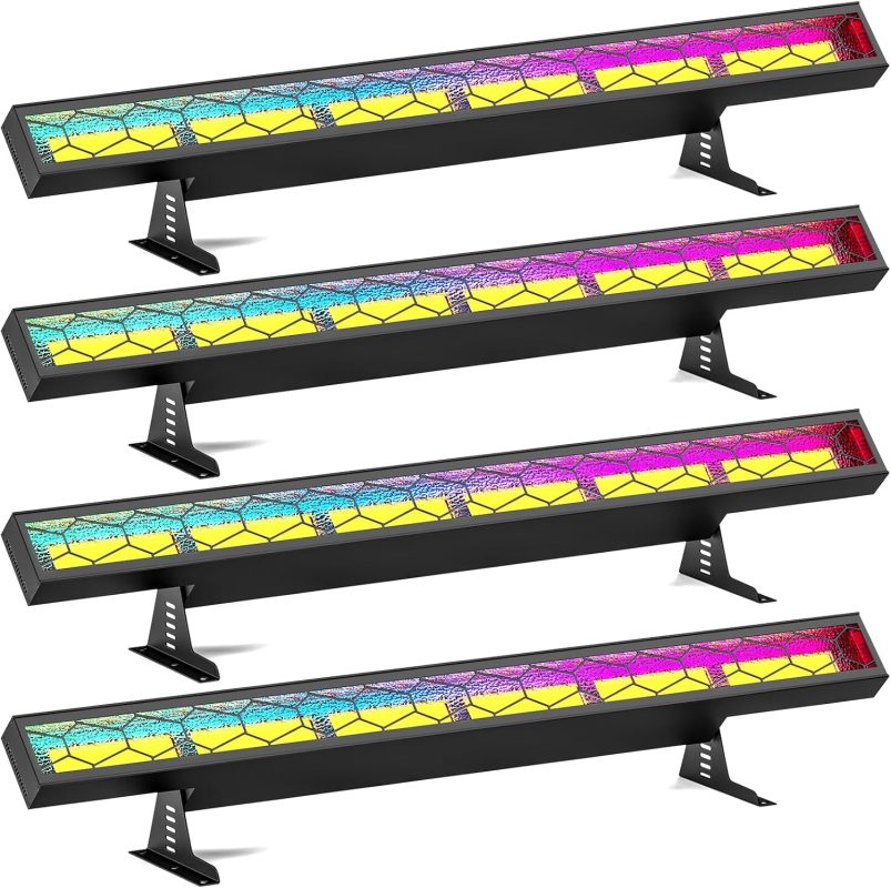 U`King 4 Pieces LED Spotlight RGB Wall Wash Stage Light 450W LED Band Stage Lights with DMX Control Strobe Light Bars for Disco Stages Wedding Outdoor Party