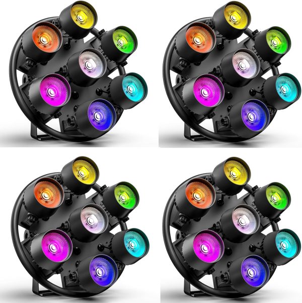 4PCS 350W 7 LED Par Light Retro COB RGB Effect Spotlight with Master Slave Mode DMX 3/5/8/21/23CH Suitable for Banquets Photography Parties Disco Birthday Weddings and Other Large Stage Lights