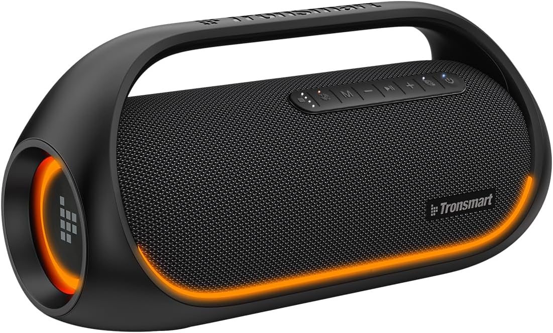 Tronsmart Bang Upgraded Edition 60W Portable Speaker, Powerful, LED Lights Tronsmart Bang Upgraded Edition 60W Portable Speaker, Powerful, LED Lights and Bluetooth 5.3, Waterproof IPX6 and Power Bank, Stereo Sound, AUX and TF, with NFC, for Party.