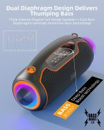 Portable Powerful Bluetooth Speaker Best Outdoor Speaker Bluetooth Speaker 200W Peak Power, IP65 Waterproof, 2 x Subwoofer Increase TWS/TF/USB/AUX, Ideal for Home/Meetings - Imagen 3