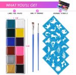 URAQT Body and Face Paint, 12 Colors Safety Non-Toxic Face Paint, Face Painting Kit with 30 Templates 2 Brushes, Makeup Paint for Children Halloween Parties Cosplay - Imagen 6