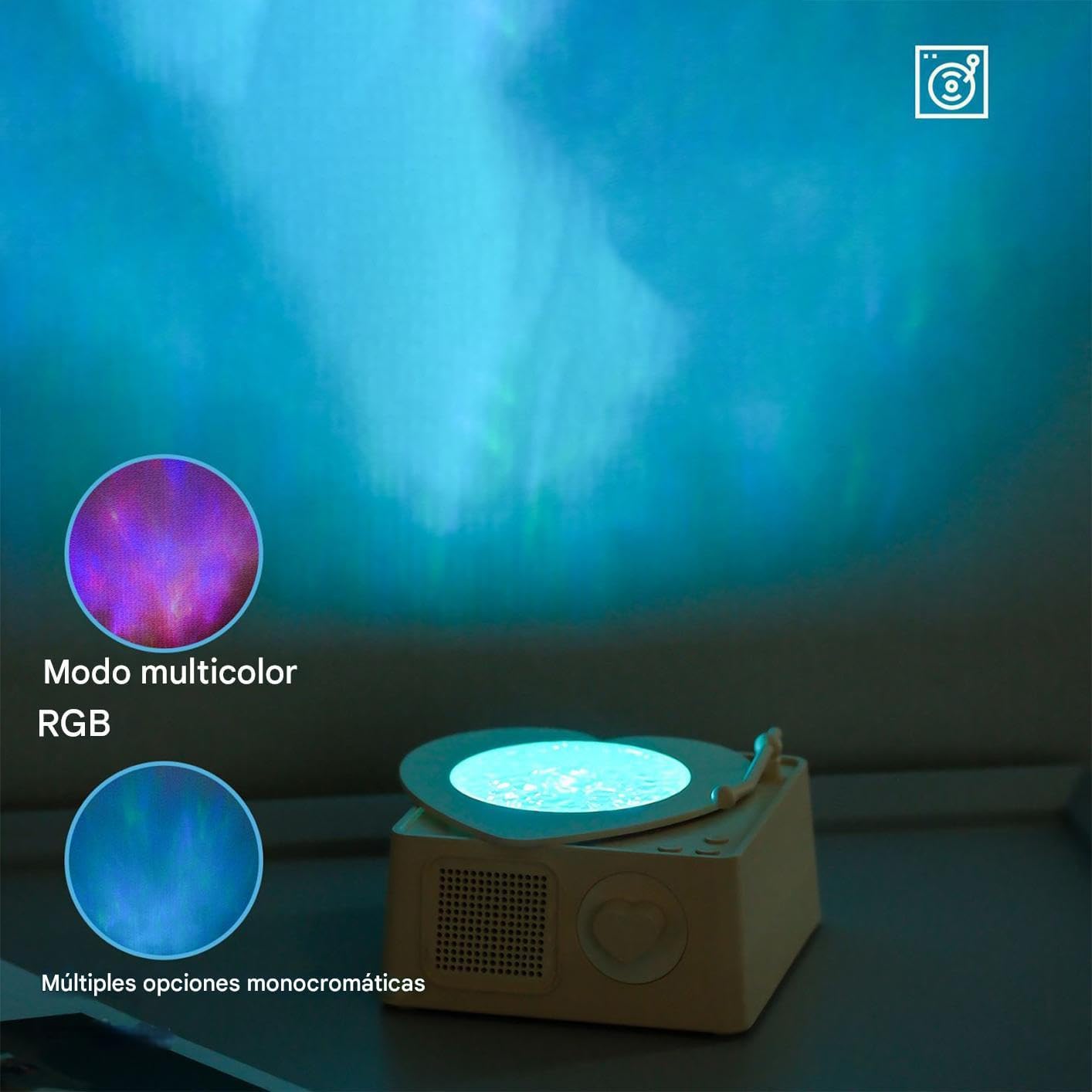 Altavoz Inalámbrico Audio | Altavoz con Sonido Envolvente | Equipo Moderno con Proyección de Colores para Dormitorio Salón Terraza Playa y Autocaravanas - Imagen 8