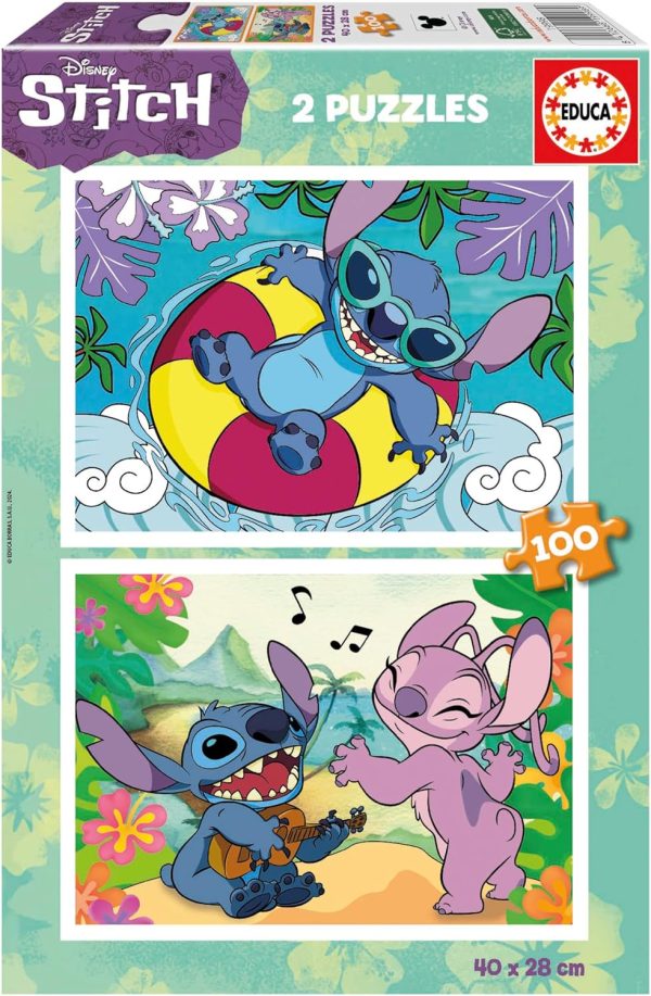 Educa - Disney Stitch | Set of 2 Children's Puzzles with 100 Pieces. Measurements: 40 x 28 cm. Recommended from 6 years (19998)