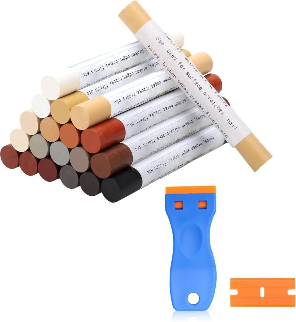 Furniture Repair Wax Crayons, 20 Colors Soft Wax Putty Sticks, Furniture Repair Kit for Repair Scratches Door, Stains, Hardwood Floors, Table