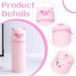 1 Piece Kawaii 2 in 1 Kawaii School Legami Case Soft Silicone, 18.5 x 6.5 cm Animal Theme for Table Pen Holder, Zipper, Coloured Pencils Marker (Pig) - Imagen 3