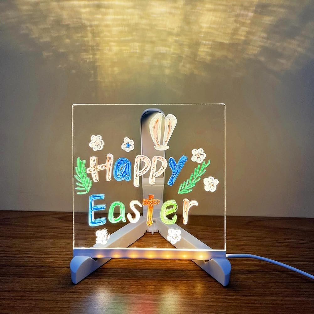 DIY LED Acrylic Drawing Board Kit for Kids, Lighted Writing Pad and Art with 7 Colored Pens and Stand, Creative Educational Light for Family Activities (30x20 - Imagen 4