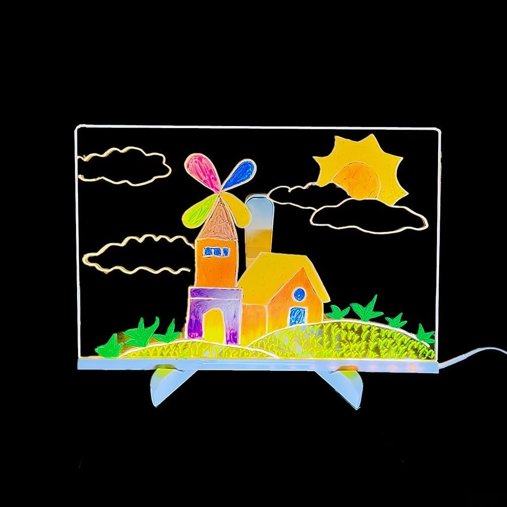 DIY LED Acrylic Drawing Board Kit for Kids, Lighted Writing Pad and Art with 7 Colored Pens and Stand, Creative Educational Light for Family Activities (30x20 - Imagen 5