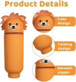 Kawaii School Legami Case, 2 in 1 Soft Silicone Animal Series Case for Table Pen Holder, Zipper, Marker Pencils Ballpoint Pen (Lion, E) - Imagen 3
