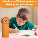 Kawaii School Legami Case, 2 in 1 Soft Silicone Animal Series Case for Table Pen Holder, Zipper, Marker Pencils Ballpoint Pen (Lion, E) - Imagen 4