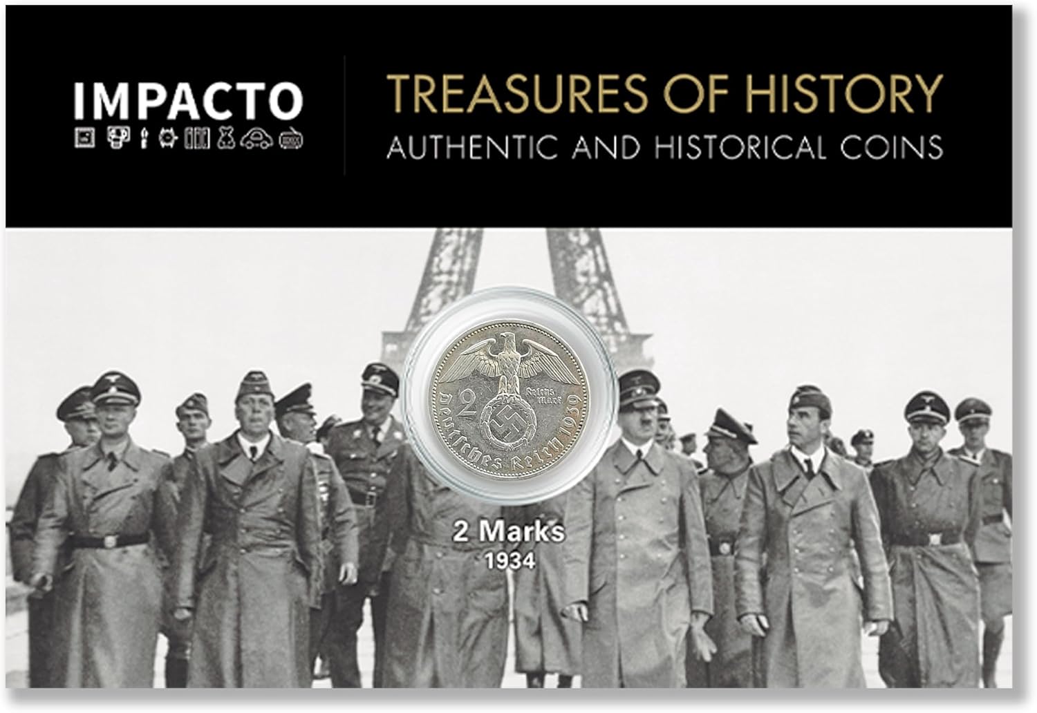 IMPACTO COLECCIONABLES World War II Coin - 2 Silver Frames IMPACTO COLECCIONABLES World War II Coin - 2 Silver Frames Minted Between 1936 and 1939 by the Germans - Includes Certificate of Authenticity