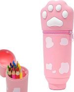 1 Piece Kawaii 2 in 1 Kawaii School Legami Case Soft Silicone, 18.5 x 6.5 cm Cat Paw Theme for Table Pen Holder, Zipper, Coloured Pencils Marker Pens (Pink, A)