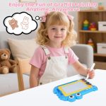 OFFCUP Children's Magnetic Whiteboard, Erasable Writing Pad Drawing with 4 Magic Stamps and 1 Pen, Educational Toys for Boys and Girls 1 2 3 Birthday Gifts (Blue) - Imagen 6