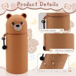 2 in 1 Silicone Kawaii Pencil Case - Expandable Cute Animal Pencil Case for Pens Supplies Office School with 4 Erasable Gel Pens, Black/White, well - Imagen 5