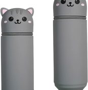 Kawaii School Legami Case, 2 in 1 Soft Silicone, Animal Series Silicone Case for Table Pen Holder, Zipper, Marker Pencils Ballpoint Pen (Cat, C)