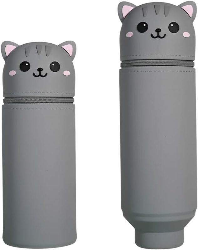 Kawaii School Legami Case, 2 in 1 Soft Silicone, Animal Series Silicone Case for Table Pen Holder, Zipper, Marker Pencils Ballpoint Pen (Cat, C)
