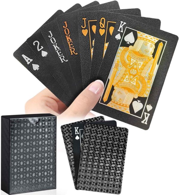 Waterproof Plastic Poker Playing Cards, Spanish Fournier Black Deck, Professional Poker Cards for Tarot Blackjack Basket Bridge Travel Card Games