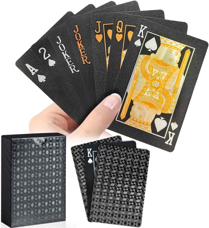 Waterproof Plastic Poker Playing Cards, Spanish Fournier Black Deck, Professional Poker Cards for Tarot Blackjack Basket Bridge Travel Card Games