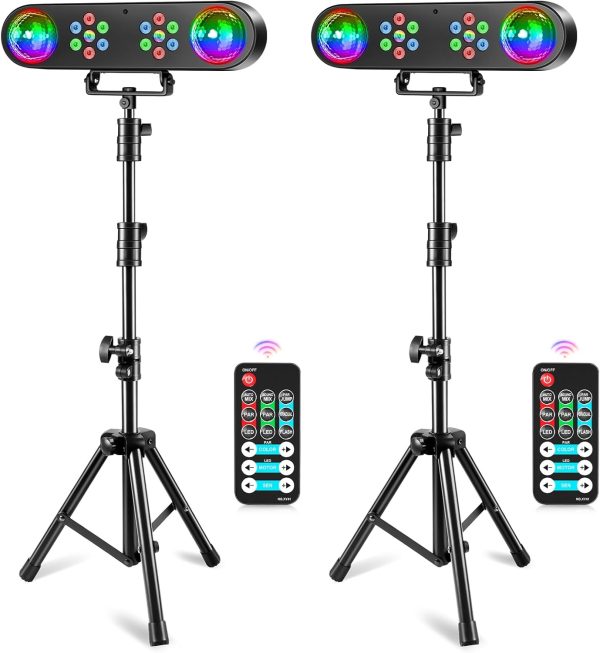 2 Pcs Disco Lights with Tripod, DJ Light, Rotating Ball, Remote Control and Stage Light System, Activated for Bars, Concerts, Furniture, Dance, Wedding, Halloween, Christmas