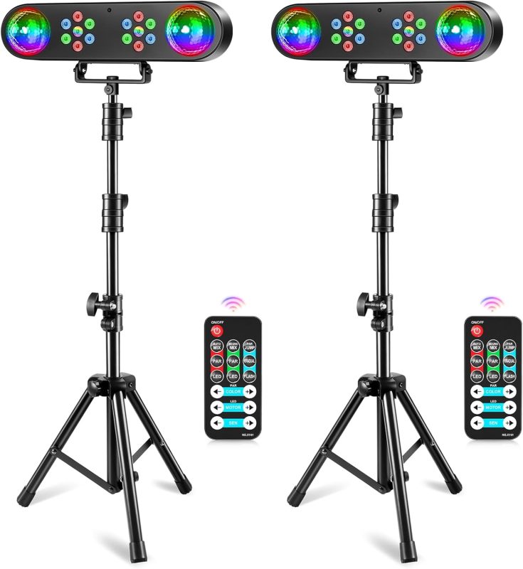 2 Pcs Disco Lights with Tripod, DJ Light, Rotating Ball, Remote Control and Stage Light System, Activated for Bars, Concerts, Furniture, Dance, Wedding, Halloween, Christmas