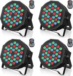 4 x RGB LED Battery Pack of 36 Rechargeable LED Stage Lights with Remote Control, Outdoor Disco Lighting for DJ Wedding Party Church Halloween Christmas