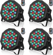 4 x RGB LED Battery Pack of 36 Rechargeable LED Stage Lights with Remote Control, Outdoor Disco Lighting for DJ Wedding Party Church Halloween Christmas