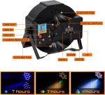4 x RGB LED Battery Pack of 36 Rechargeable LED Stage Lights with Remote Control, Outdoor Disco Lighting for DJ Wedding Party Church Halloween Christmas - Imagen 5