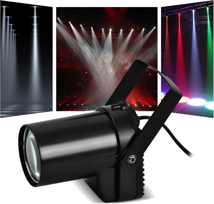 5W LED Stage Spotlight, Beam Pin Spot White, Light Effects Projector, Mirror Ball Light for Disco, Bar, Club, Party, DJ Show Concert