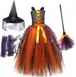Witch Costume for Girls,Witch Costume for Girls,Sleeveless Tutu Witch Costume for Halloween | Fairytale Cosplay Costume, Trick or Treat Outfit for Girls, Boys and Toddlers - Imagen 9