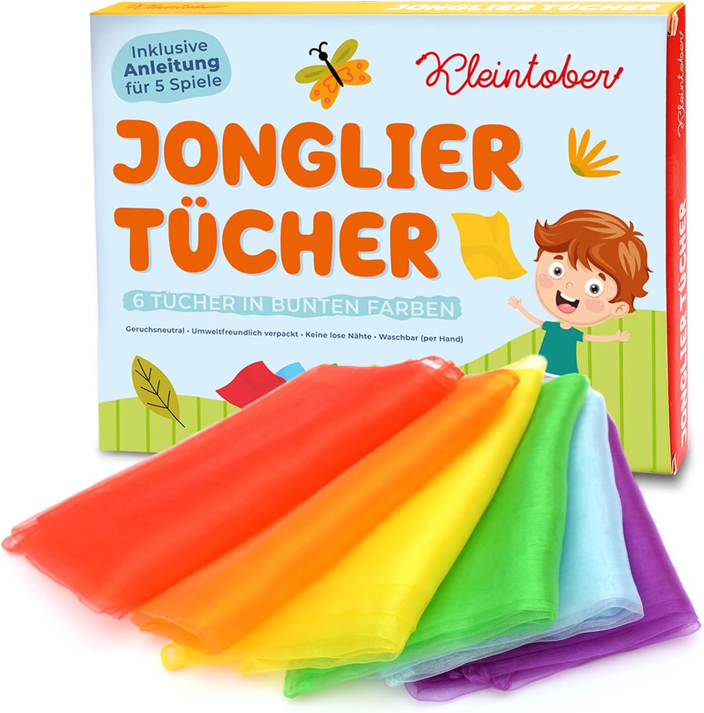 Kleintober Colored Juggling Handkerchiefs l 6 Dance Handkerchiefs with Instructions Kleintober Colored Juggling Handkerchiefs l 6 Dance Handkerchiefs with Instructions for First Tricks l Dance Game for Boys and Girls