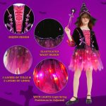 Witch Costume for Girls, Witch Dress Girl, Halloween Costumes Girls, LED Witch Skirt with Hat, Lanterns and Wand, Cosplay Witch Costume for Halloween Carnival Party - Imagen 3