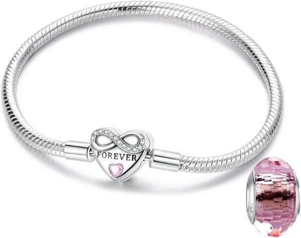 LNQOBU Bracelet for Women 925 Sterling Silver, Butterfly Bracelet with Shiny Heart Charm, Bracelets Jewellery (with a Coloured Charm), Silver, Cubic Zirconia