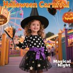 Halloween Costumes for Kids Witch Hat and Magic Broom Wizard Costume Halloween Performance Costumes for Girls Witch Costumes Party Cosplay (Pink - Imagen 6