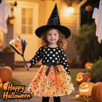 Halloween Costumes for Kids Witch Hat and Magic Broom Wizard Costume Halloween Performance Costumes for Girls Witch Costumes Party Cosplay (Pink - Imagen 7