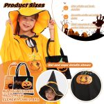 Kids Bat Costume, Halloween Bat Cape with Hat, Halloween Pumpkin Costume Children, Bat Costume+Hat+Bag Candy Pumpkin, Suitable Height 90-150CM (Black) - Imagen 3