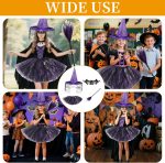 Kids Halloween Costumes Purple Witch Full Set with Hat, Bat Mask, Tutu Skirt and Detachable Broom for Girls Cosplay Costume Party - Imagen 7