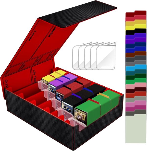 Caja Cartas Magic para TCG, Magic the Gathering (MTG), YuGiOh, Commander Card Deck Box para más de 3800+ Cartas, Magnetic Flip PU Cuero Deckbox Caja Cartas con 24 Divisores y 5 Soportes