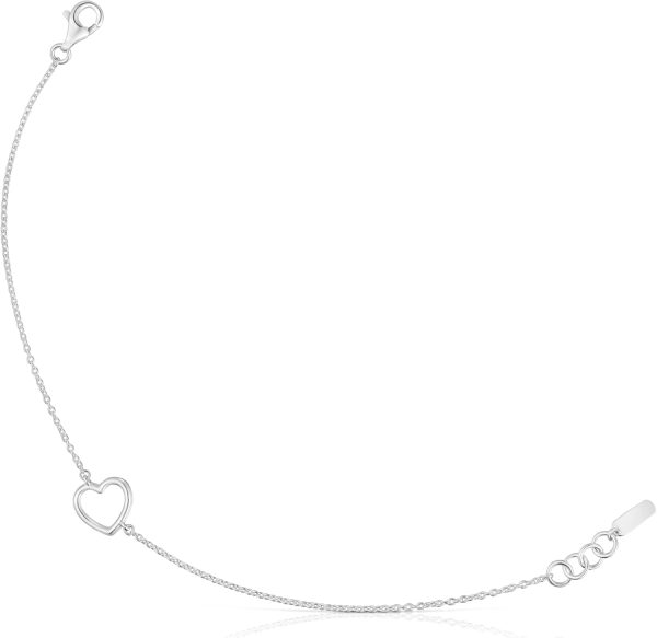 TOUS Sterling Silver Bracelet for Women with Heart Motif, 17.5 cm Long, Elegant and Sophisticated, Silhouette Collection