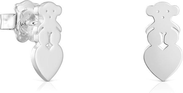 TOUS Sterling Silver Earrings for Women with Bear and Heart Motif, 13 mm, Sweet Dolls Collection