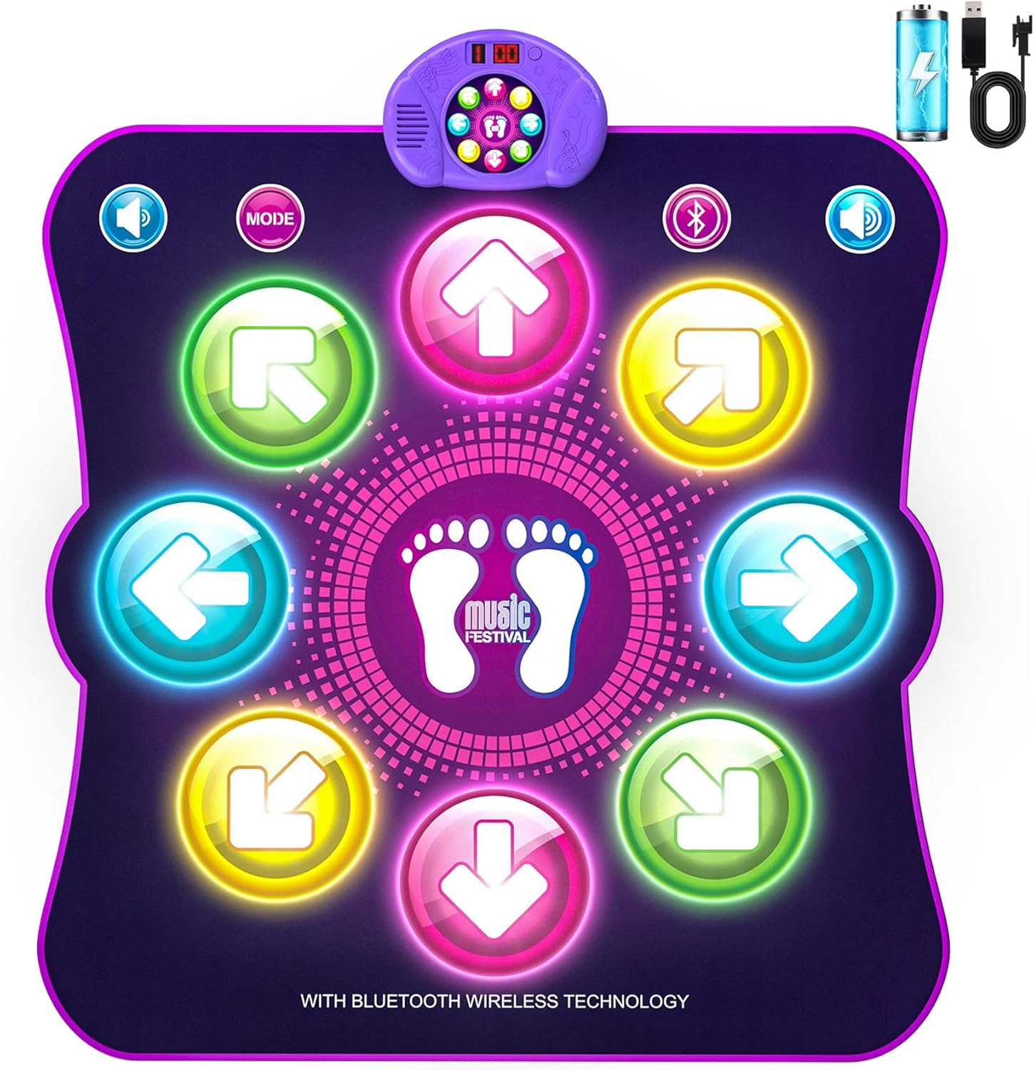 Dance Mat Toys for Girls Boys Music Dance Mat with Dance Mat Toys for Girls Boys Music Dance Mat with 8 LED Light Arrows, 6 Modes, Battery Included, Christmas Birthday Gifts for 4 5 6 7 8 9 10+ Years Old
