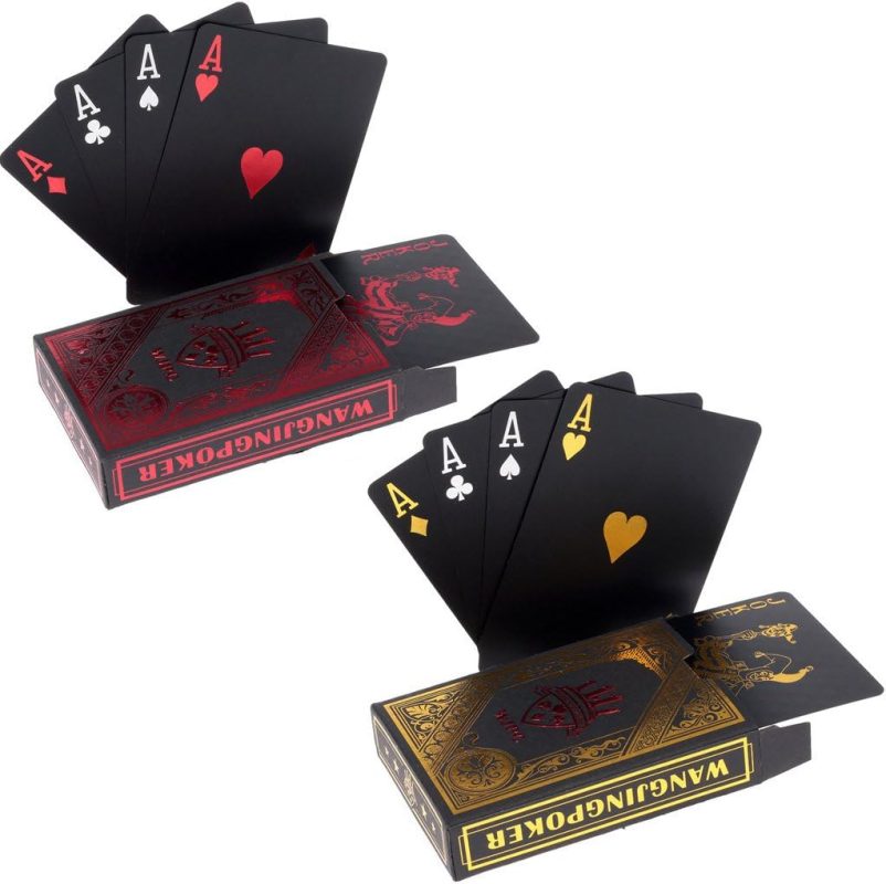 2 Playing Cards Waterproof Black Poker Playing Cards PVC Plastic Playing Cards Top Professional Playing Cards for Texas Holdem Poker - 1 Red and 1 Gold