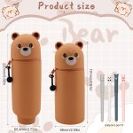 2 in 1 Silicone Kawaii Pencil Case - Expandable Cute Animal Pencil Case for Pens Supplies Office School with 4 Erasable Gel Pens, Black/White, well - Imagen 2