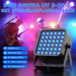 2 x 54 W LED Spotlights RGBWA UV Battery, 5200 mAh Rechargeable Stage Lights with Remote Control, Disco Light 4-6 H for Outdoor Parties, Weddings, Shows, Nightclubs, Halloween, Christmas - Imagen 2