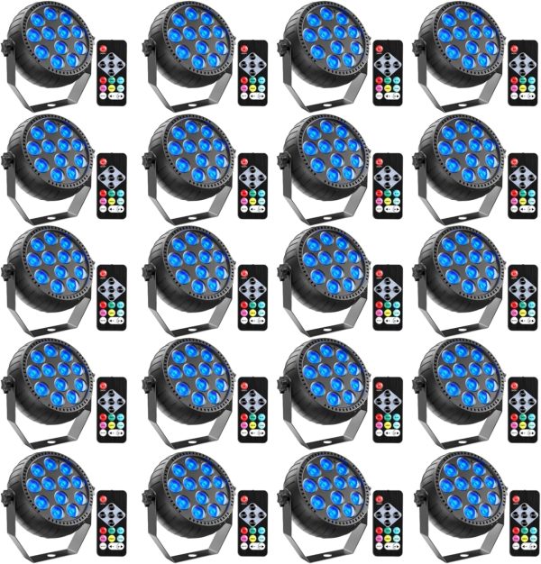 20PCS RGB Rechargeable LED Par Spotlight, 12 LED Battery Stage Light with Remote Control Disco Lights for Party Bar DJ Show Wedding Halloween Christmas