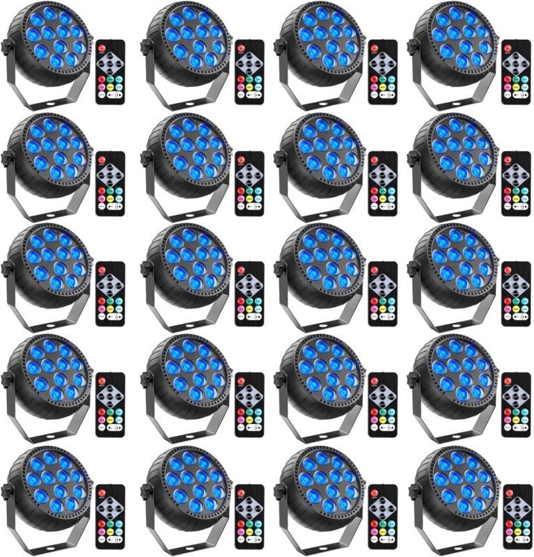 20PCS RGB Rechargeable LED Par Spotlight, 12 LED Battery Stage Light with Remote Control Disco Lights for Party Bar DJ Show Wedding Halloween Christmas