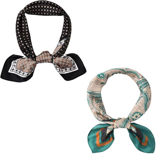 2Pcs Vintage Printed Square Men's Scarf Decorative Satin Head Scarf Clothing Accessories