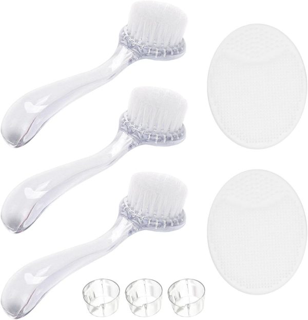 3 Long Handle Facial Brushes, 2 Oval Facial Brushes, Exfoliating Facial Brushes, Facial Cleansing Brushes, Manual Cleansing Brushes, Soft Portable Facial Brushes