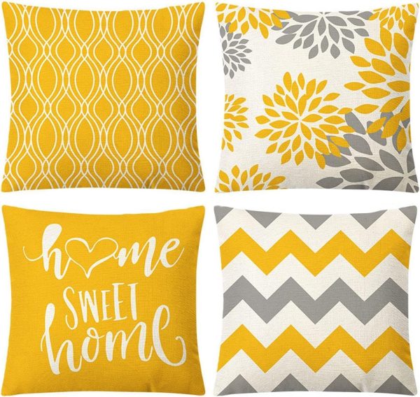 4 Pieces Decorative Cushion Covers, 45 x 45 Seat Cushion Covers, Geometric Print Cushion Covers, Linen Cushion Covers, Suitable for Bedroom, Car