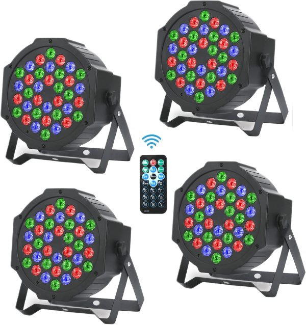 4 x Disco Lights – RGB 36 LED Pair of Stage Lights Light Party Lights DMX512 Stage Lighting with Sound Activation Remote Control Mode for Disco DJ Parties Bar Weddings Christmas