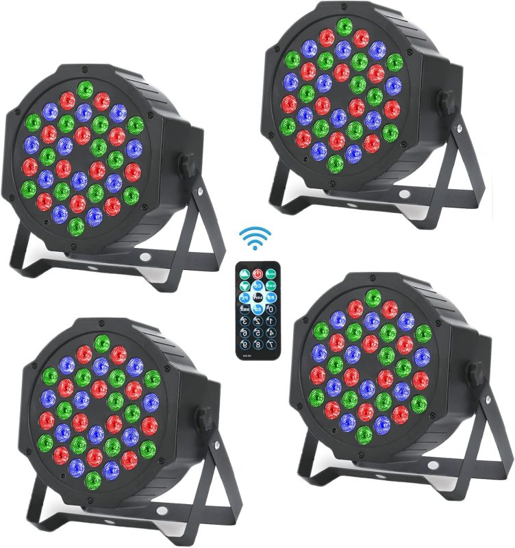 4 x Disco Lights – RGB 36 LED Pair of Stage Lights Light Party Lights DMX512 Stage Lighting with Sound Activation Remote Control Mode for Disco DJ Parties Bar Weddings Christmas