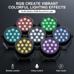 4 x Mini RGB 12 LED Bulbs with Battery, 2200 mAh Rechargeable Stage Lights with Remote Control, 4-6 H Autonomy Outdoor Light Party Disco for Bars DJ Weddings Halloween Christmas - Imagen 2